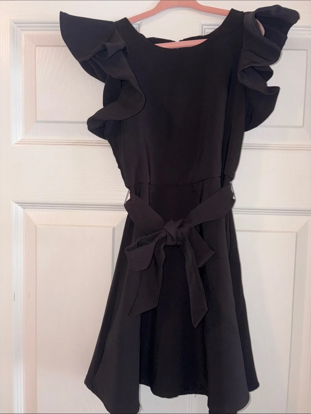GB girls Black Ruffle-Sleeve Fit & Flare Dress with Waist Tie